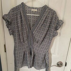 Max Studio Black and White Flutter Sleeve Wrap Blouse